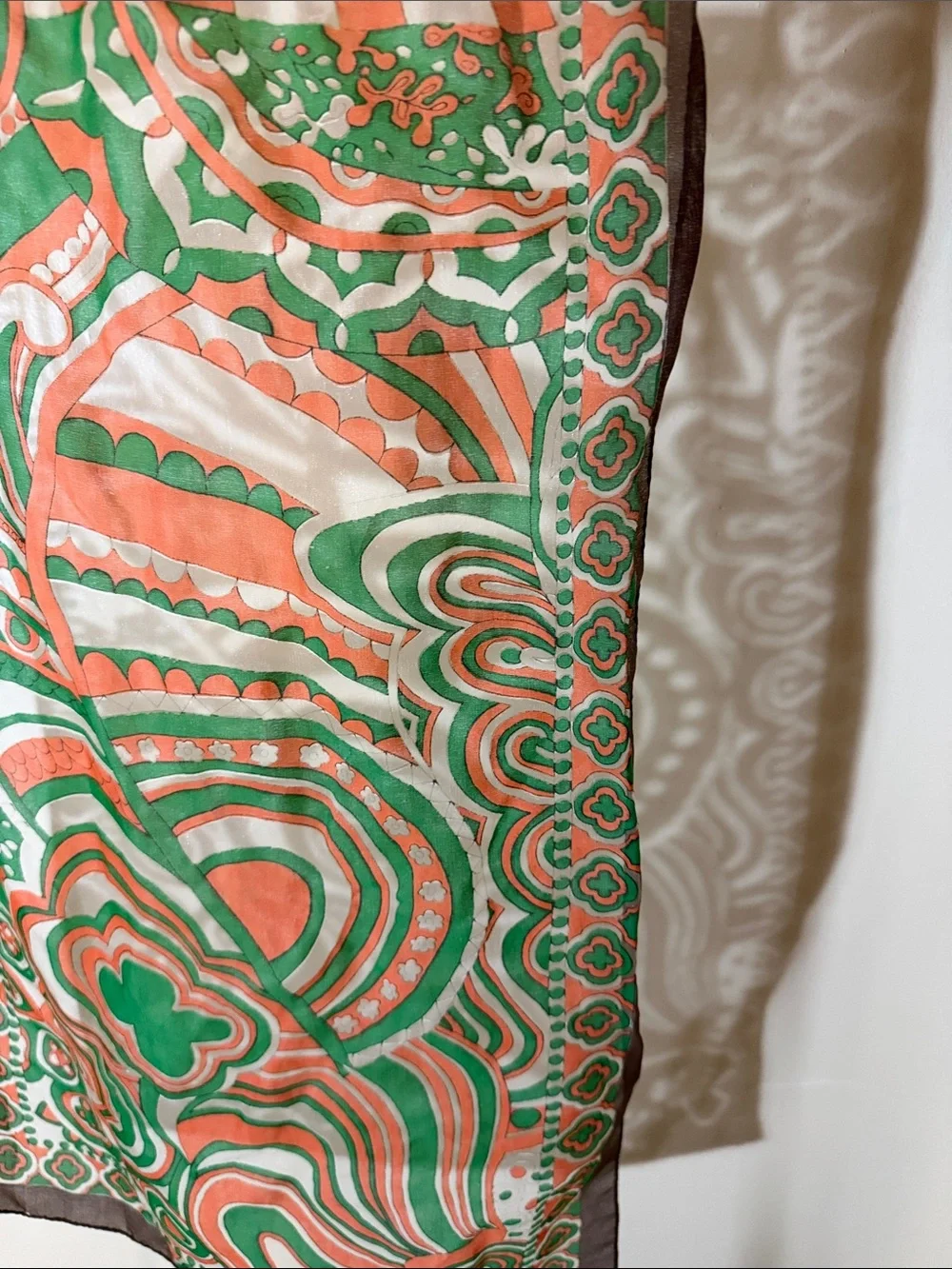 Vintage Psychedelic Floral Paisley Scarf - 14” x 42” - Machine Sewn Edge - Japan